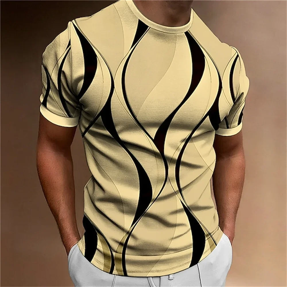 Camisetas a rayas de moda para hombres, patrón de impresión 3d, camisetas deportivas de manga corta, camiseta informal de verano, ropa de calle Simple