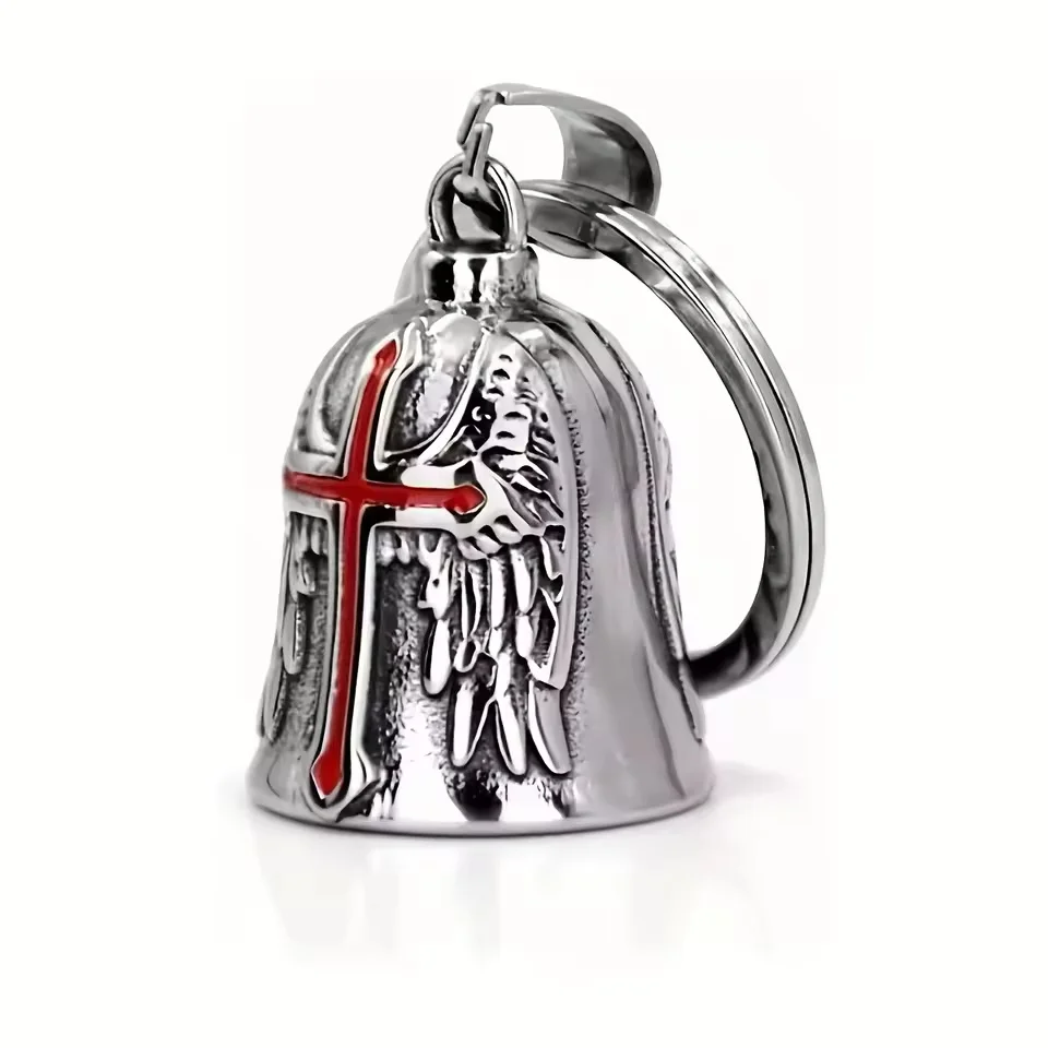 Fashion Cross Guardian Angel Wings Motorcycle Keychain Men Biker Rider Exorcist Keychain Amulet Lucky Amulet Accessory Gift