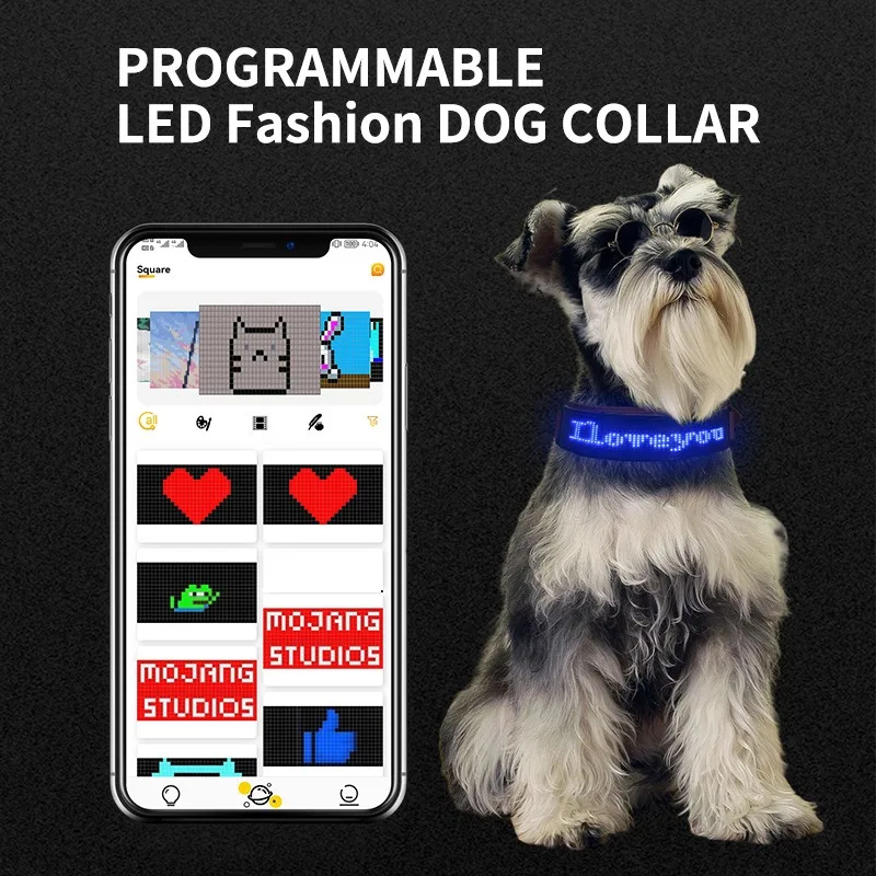 New DIY Display Screen Smart LED Pet Collar Fashion Luminous Magic Screen Programmable Glowing Collar For Pets