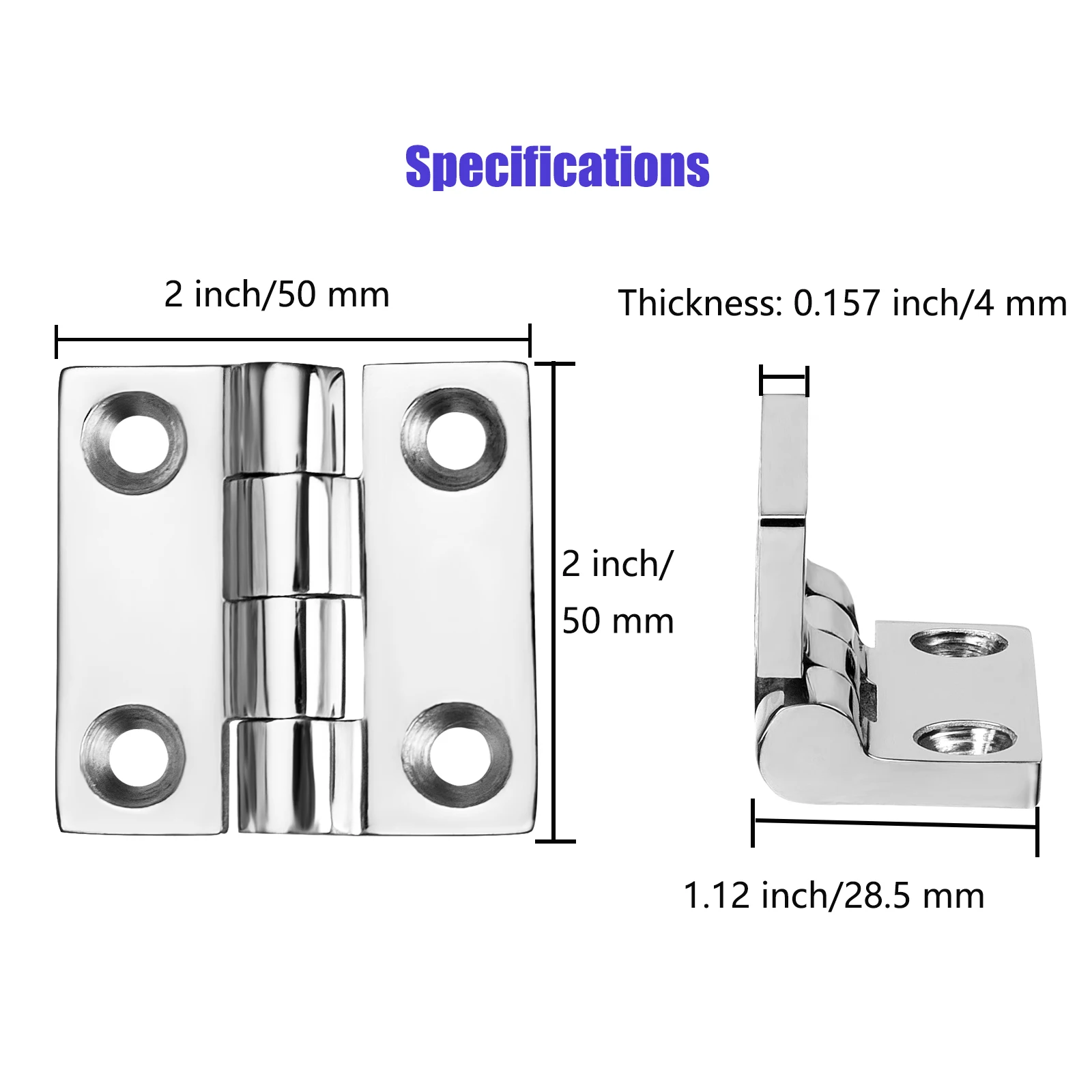 Boat Butt Hinges, 2 X 2 Inches (50 X 50mm), Stainless Steel Hinges, Heavy Duty 316 Ss with Screws