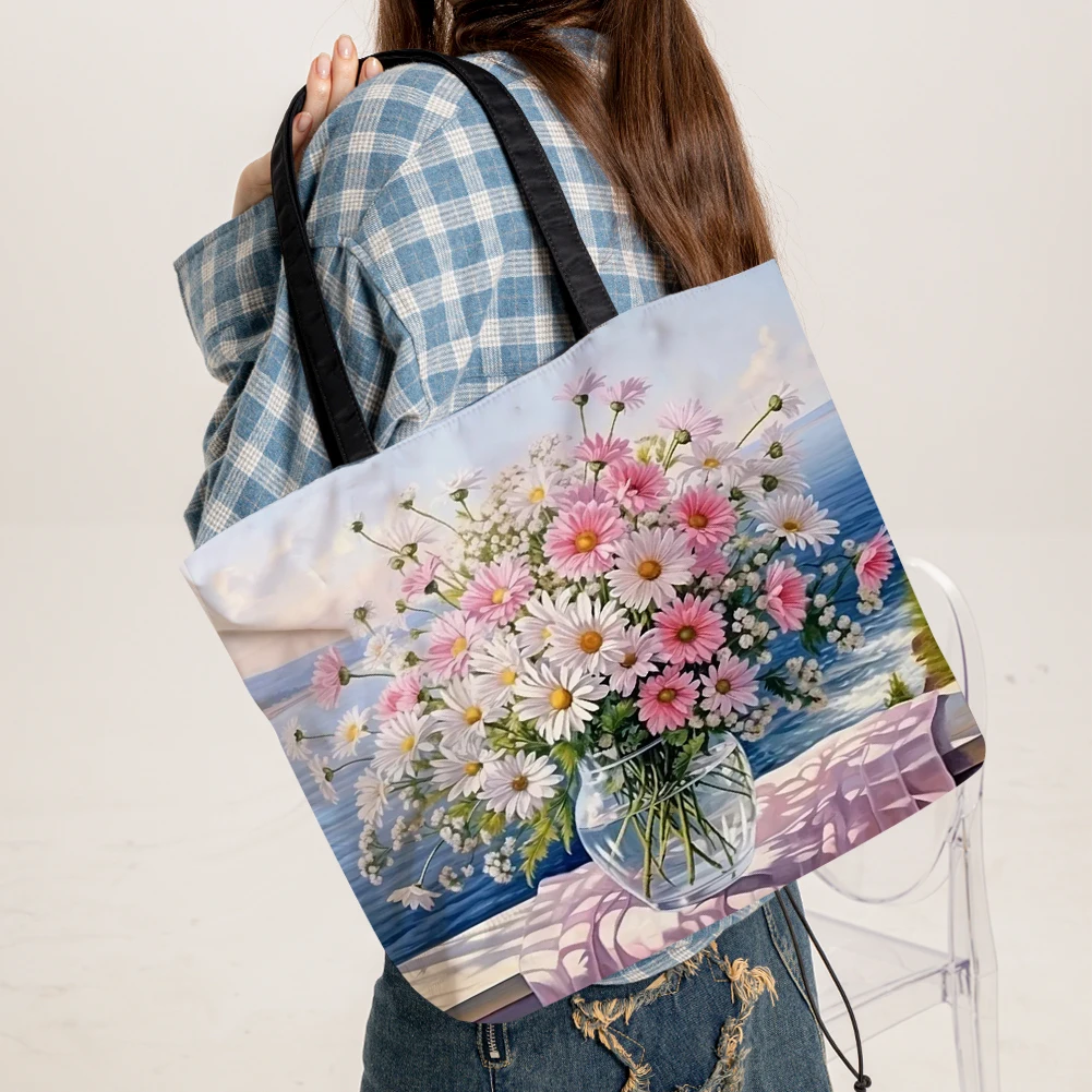 

4 шт. льняная большая сумка большой емкости с цветами