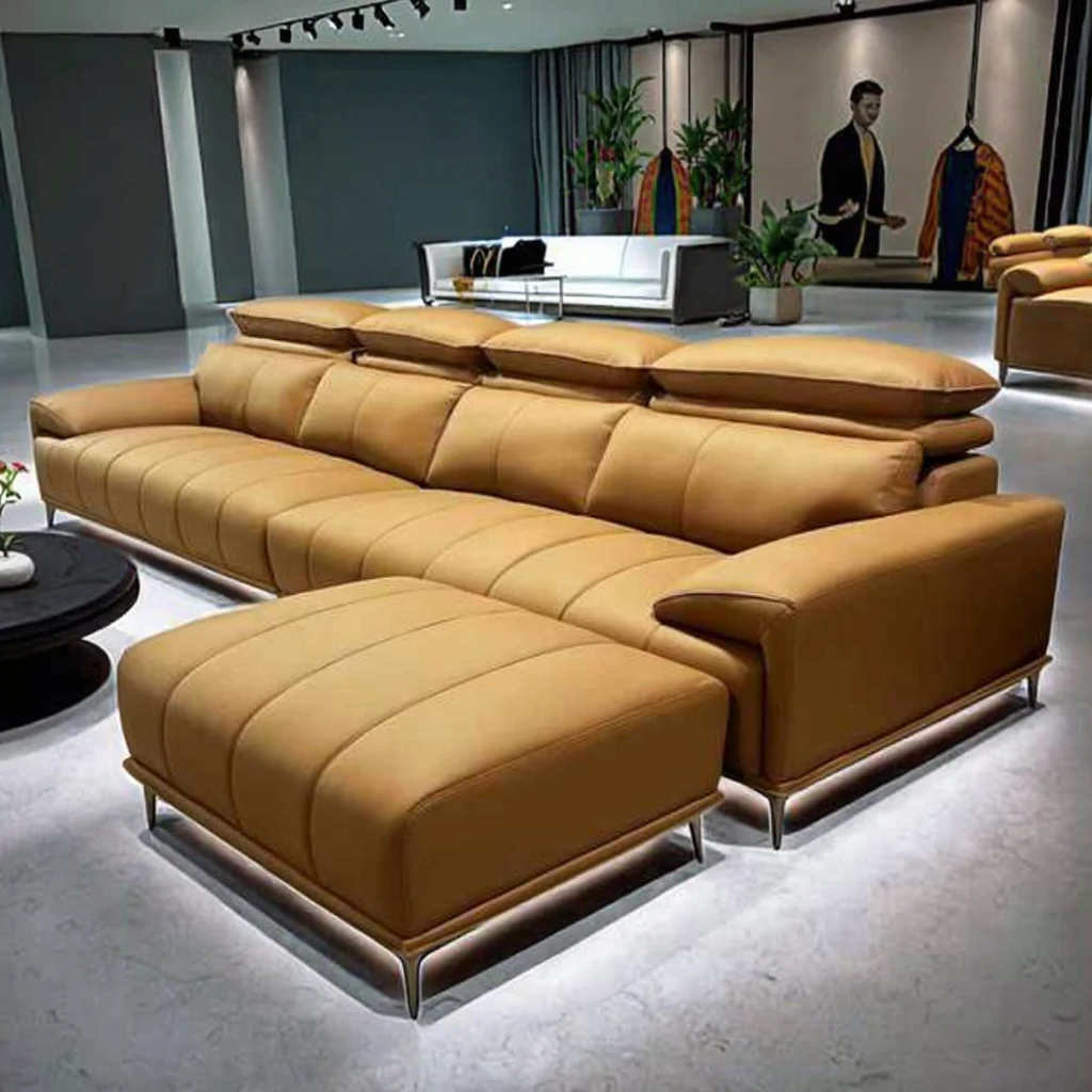 أريكة معيارية جلدية فاخرة حديثة سرير غرفة معيشة على شكل حرف L مع ديكور منزلي ديكور منزلي حديث #3