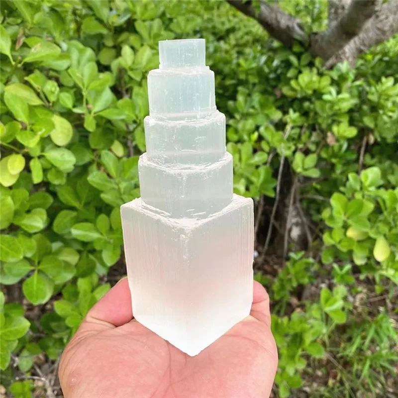 

Natural White Selenite Rough Mineral Specimen Healing Crystal tower Shape Making Stone Plate Carving Home Decor Gifts 1pc