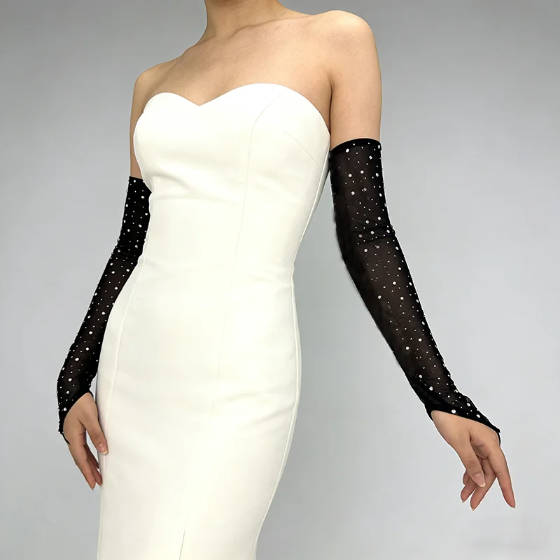 섹시한 반짝 이는 라인스톤 투명 탄성 메쉬 후크 핑거 - Women Fashion Gloves 리뷰 및 가격