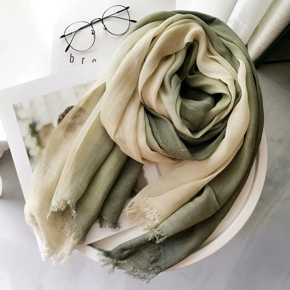 

Japanese Style Thin Fabric Cotton Scarf Simple Soft Texture Two-Color Scarf Versatile Elegant Short Tassel Scarf Casual Wear