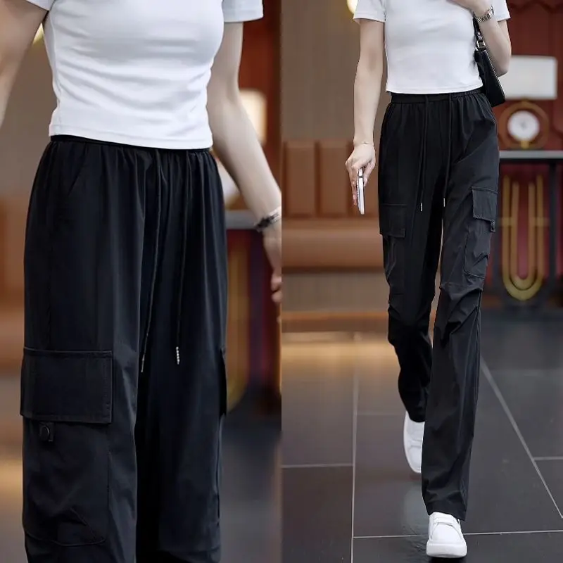 American Overalls for Women in Summer 2025 New High Waist Loose Breathable Quick-drying Rose Red Sports Wide-leg Pants