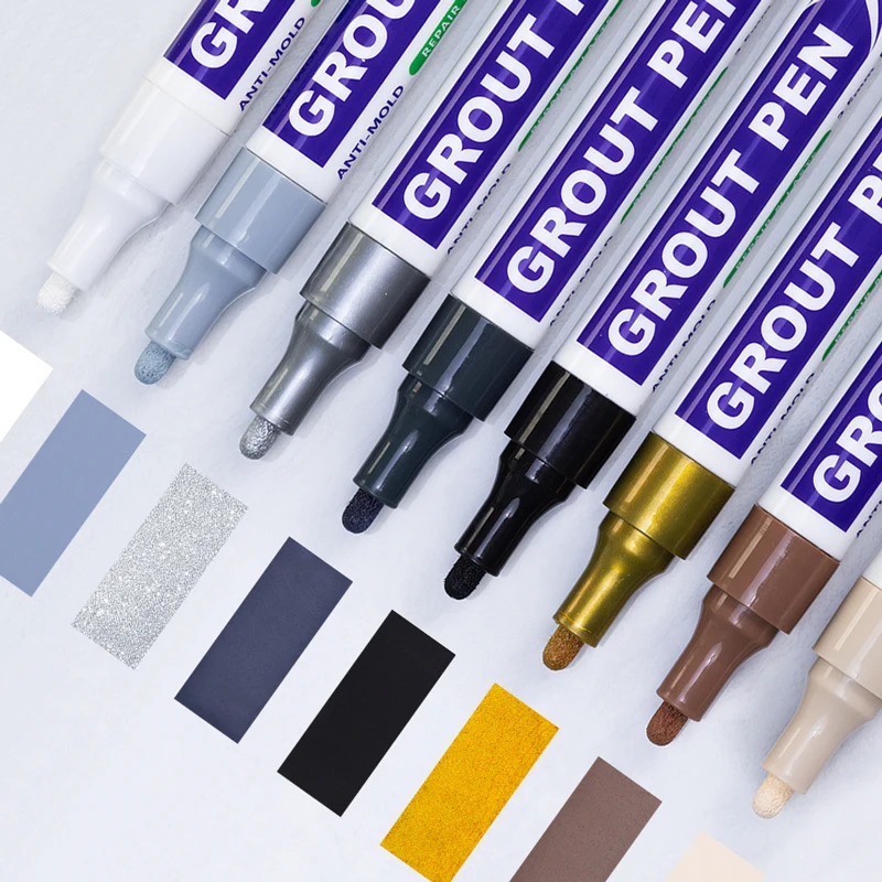 8 ألوان مقاوم للماء بلاط ماركر الجص القلم جدار التماس القلم أبيض أسود رمادي للبلاط أرضية الحمام إزالة التلوث التماس أداة إصلاح