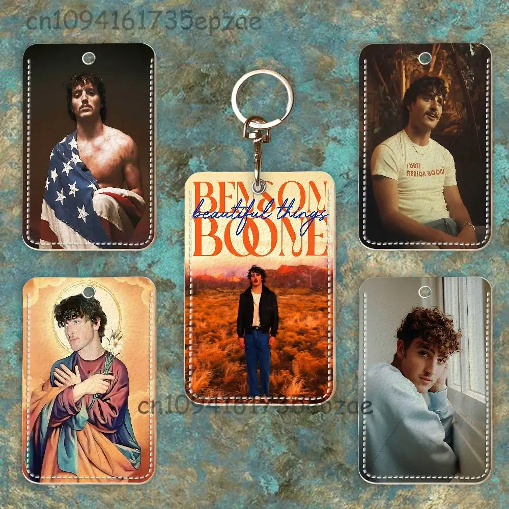 

B-Benson B-Boone Rectangle Card Case Keychain Access Card Bag Key Tag Ring Leather Card Holder Key Ring Access