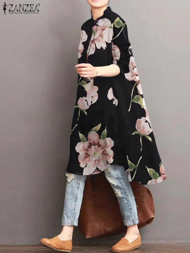 Women Vintage Long Shirt Spring Bohemian Floral Printed Blouse ZANZEA Casual Long Sleeve Loose Tops Tunic Holiday Blusas Mujer