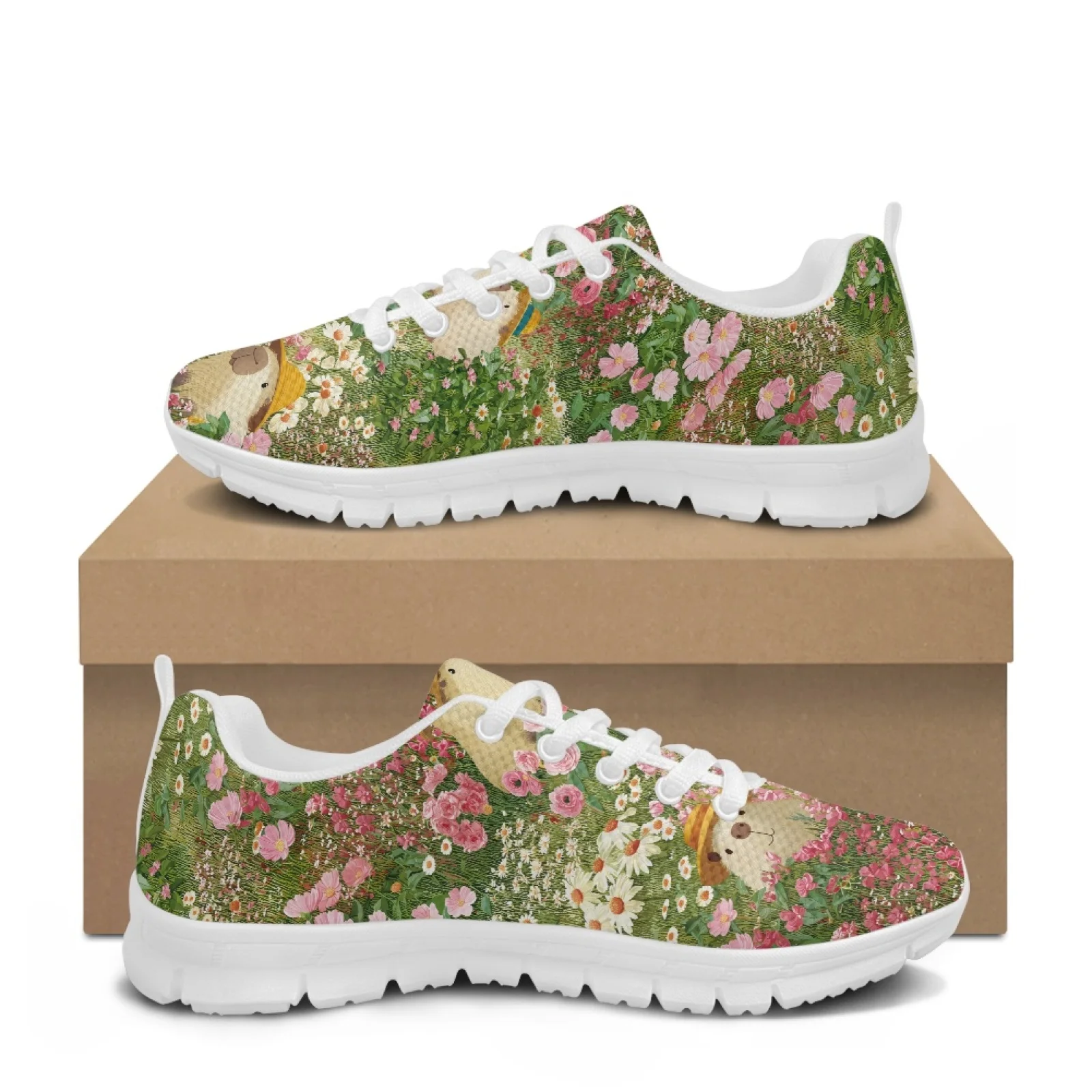 Coloranimal Casual Breathable Sports Shoes for Men Walking Shoes for Women for Work Guinea Pig Floral