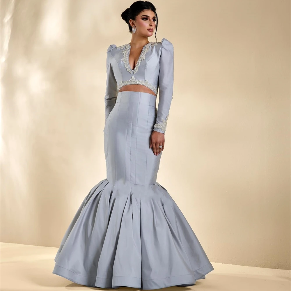 

Jiayigong High Quality Satin Applique Valentine's Day Mermaid V-neck Bespoke Occasion Gown Midi Dresses