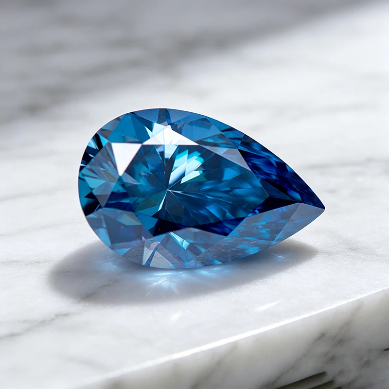 Moissanit-Stein in Birnenform, Saphirblau, Edelstein für Schmuckherstellung, Besteht Diamanttester mit Zertifikat – Detail 3