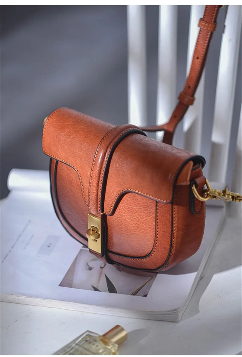 Retro fashion luxury desig natural real leather women satchel Outdoor leisure work weekend party single shoulder cross-body bag