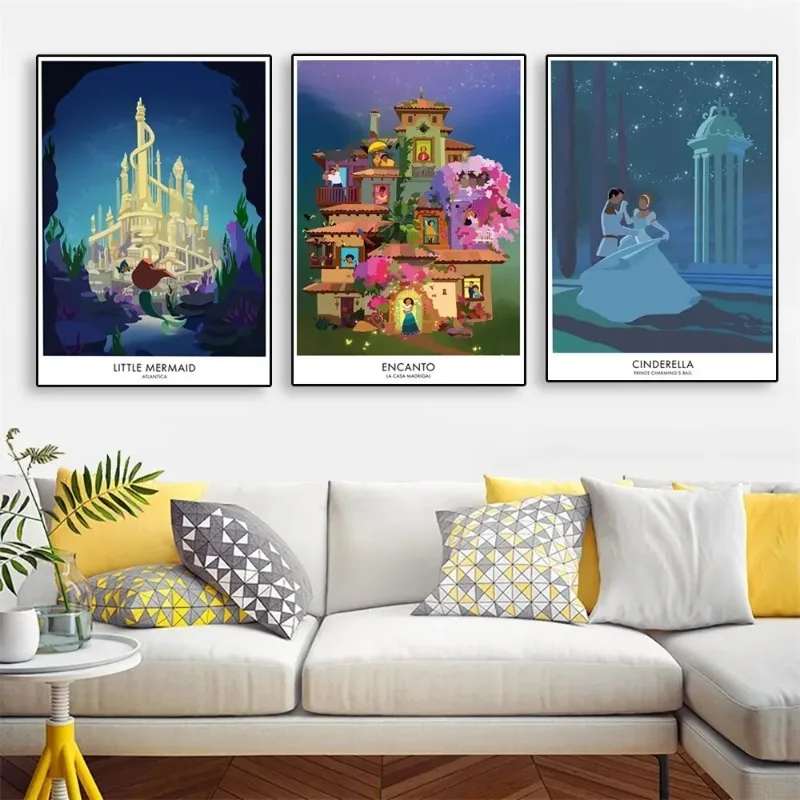 Disneyland Paris Poster Cartoon Castle Print Canvas Painting Disney Travel Wall Art Picture KIds Room Home Decor Christmas Gift