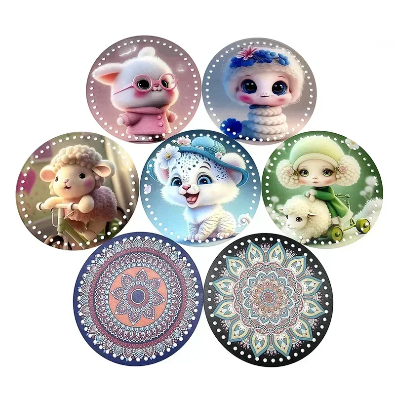 18cm Flat Round Acrylic Bag Weaving Board Mandala Flower Pattern Bag Cushion Base Bottom Pad for DIY Knitting Crochet Bag