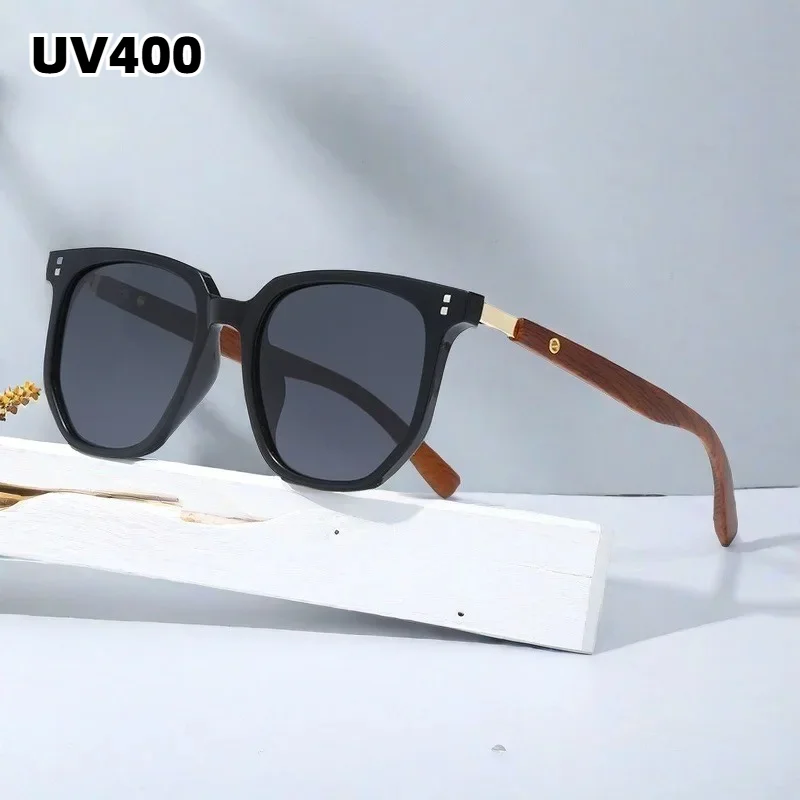 UV400 Protection Square Sunglasses for Unisex Retro Frame with Wood Grain Temple Fashion Shades for Driving Outdoor Activities