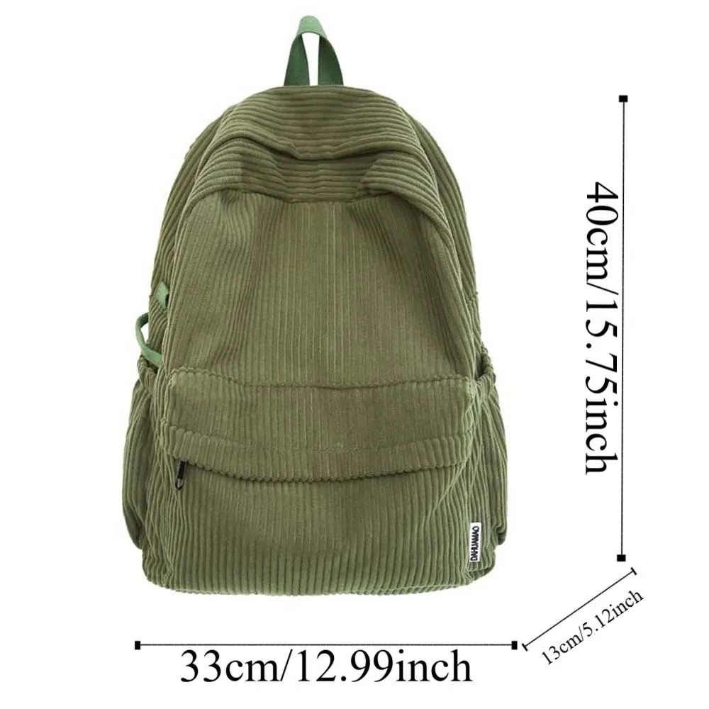 Lightweight Corduroy Backpack Large Capacity Japanese Style Solid Color School Bag Portable Adjustable Casual Students Daypack