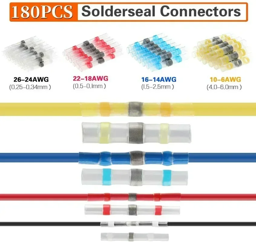 180PCS Box-Packed Thermal Shrinkage Electrical Car Wire Connector Solder Extrusion Terminals Block Cable Termination Wireway