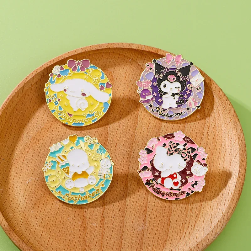 Cartoon Sanrio Brooch Cute Kuromi Cinnamoroll Hello Kitty Metal Badge Men's and Women's Clothing Bag Accessories