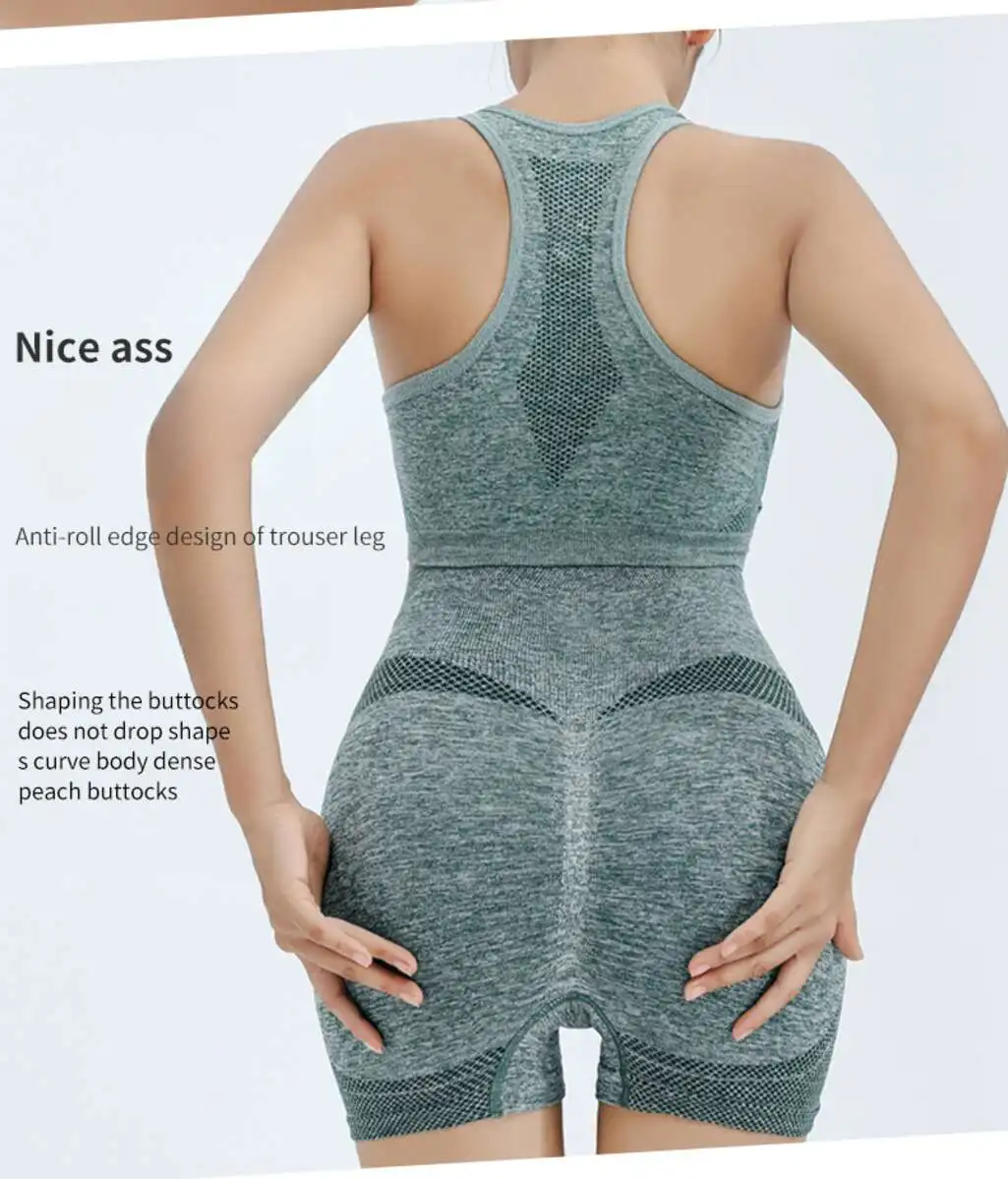 Ψηλόμεση στενή φόρμα γιόγκα, γυναικείο σορτς με ροδακινί γλουτούς, αθλητικό γιλέκο συγκέντρωσης, σετ 2 τεμαχίων που στεγνώνει γρήγορα_voghion.com