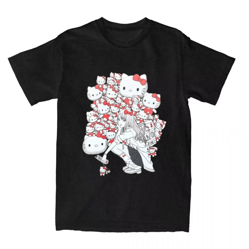 

MINISO Hello Katie Hip Hop Vintage T-Shirt, Short Sleeve Vintage Top, Beach Men's and Women's Crew Neck Plus Size Clothing