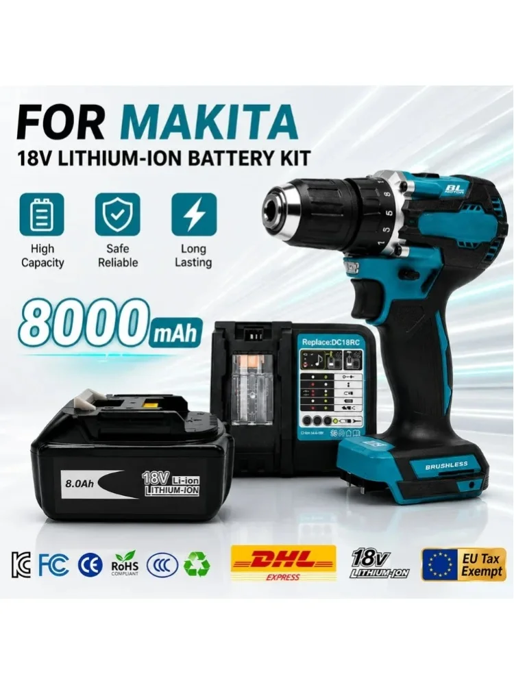 BL1860B 18V 8000mAh Lithium-Ionen-Akku Universal-Ladegerät Kabelloser Elektrobohrer DDF487 Ersatzteile für Makita 18V Elektrowerkzeuge