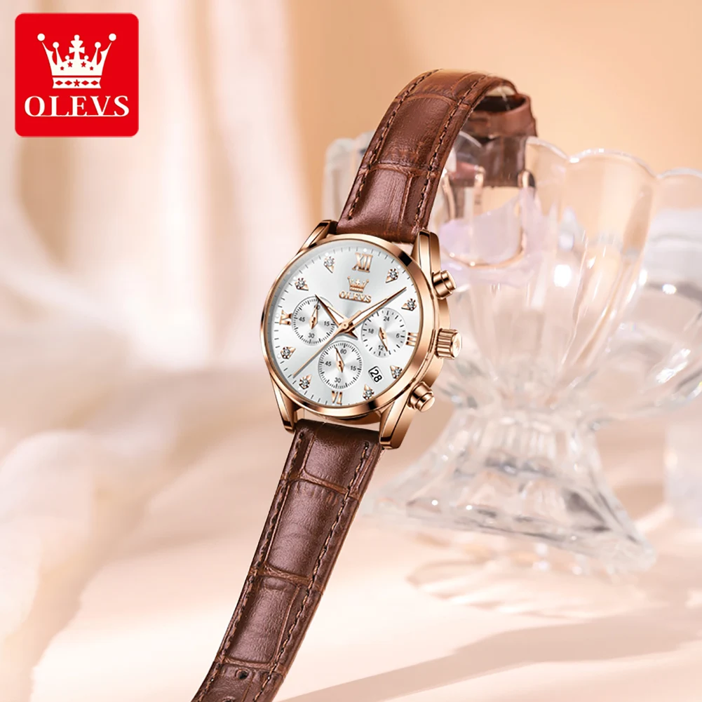 OLEVS Ladies Watches Top Brand Luxury Fashion Stainless Steel Watch Women Chronograph Quartz Clock Waterproof Wristwatch+Box