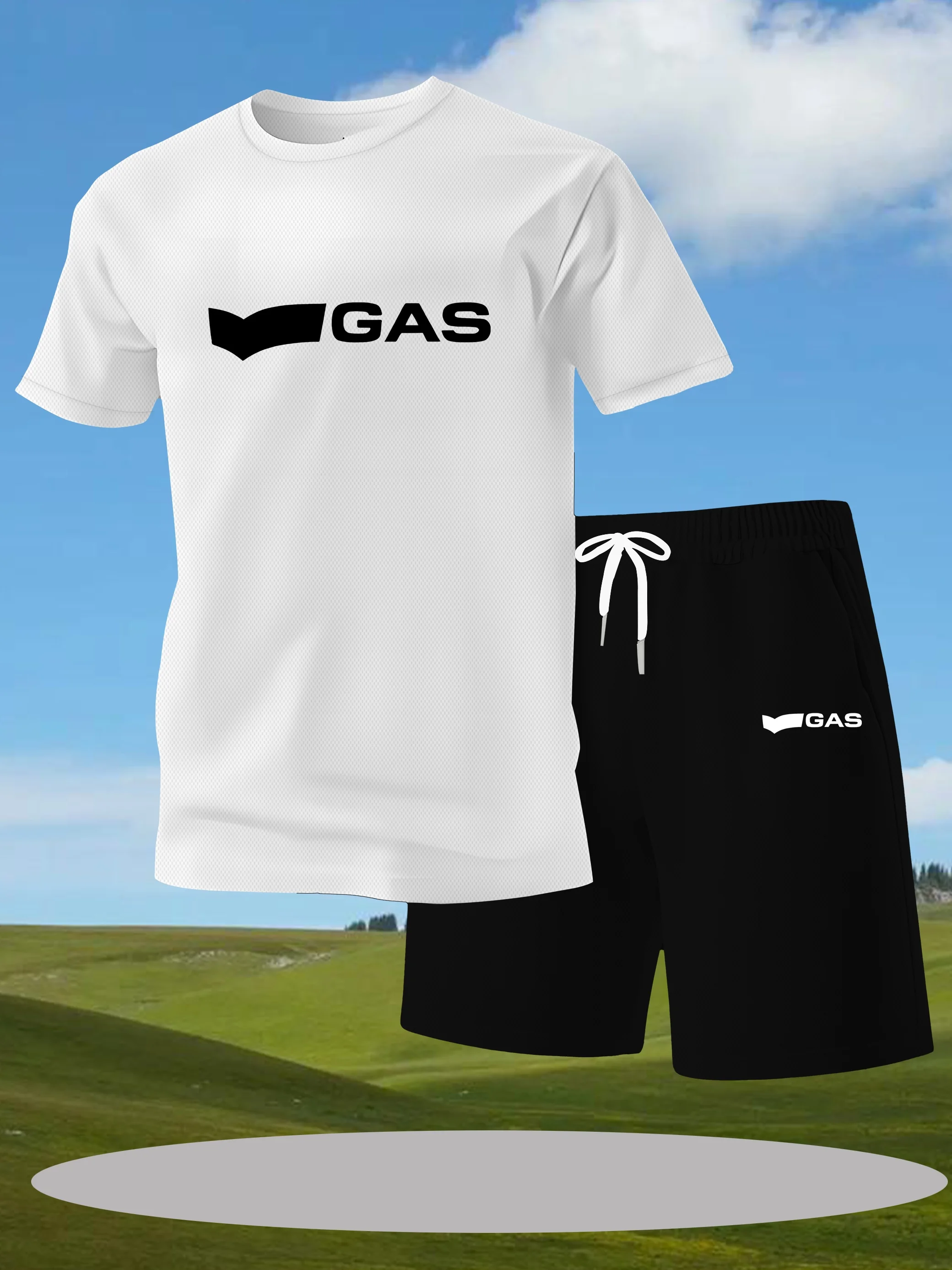 طقم شورت كاجوال مكون من قطعتين مع طقم صيفي خارجي للرجال مطبوع عليه حروف