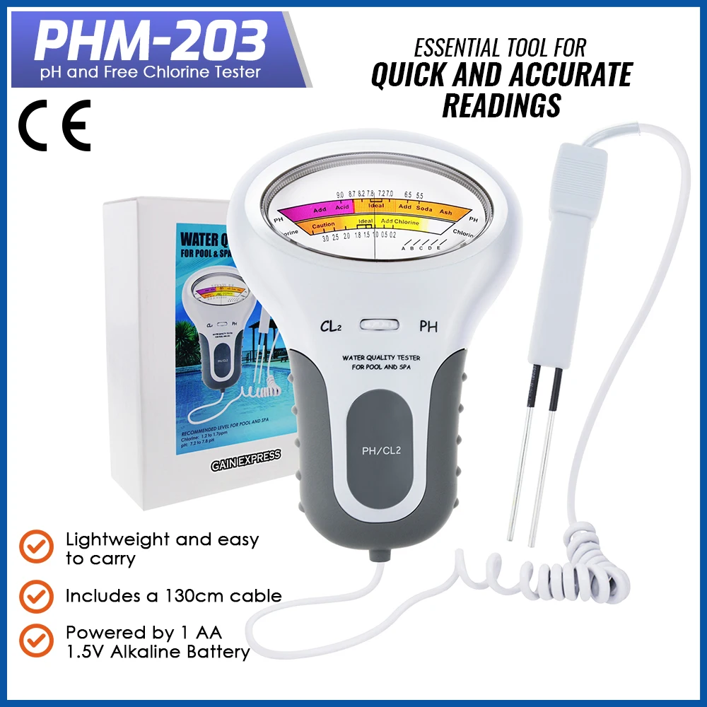 

2 in 1 PH and Free Chlorine CL2 Level Tester Water Quality Meter Swimming Pool Spa Drinking Corrosion-free