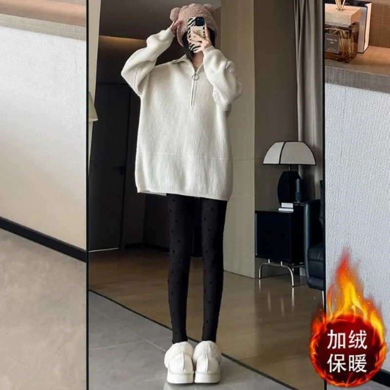 النساء طماق الدافئة المنك المخملية عالية الخصر ضئيلة الدافئة مطاطا نقطة طباعة نحيل أفخم السراويل عارضة مريحة رشاقته طماق