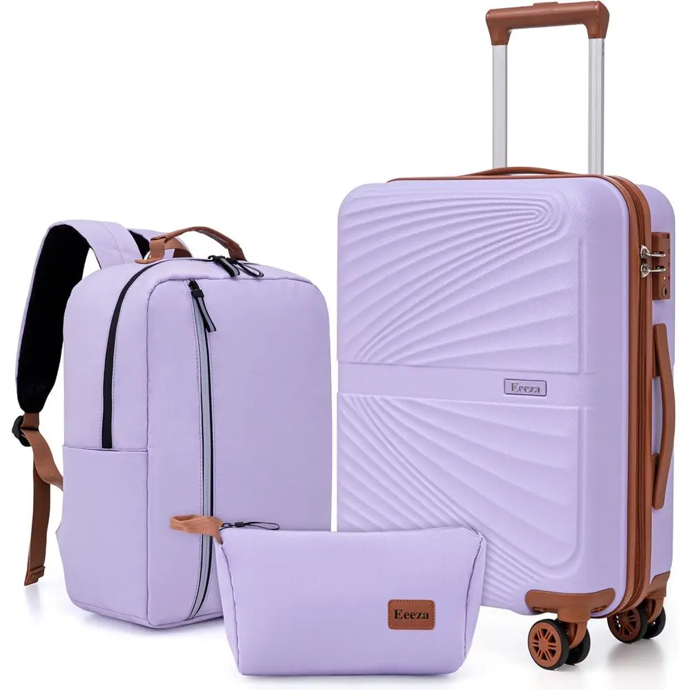 

3-Piece Airline Approved Luggage Set with Spinner Wheels, 22x14x9, ABS Hard Case, TSA Lock (20 Inch)