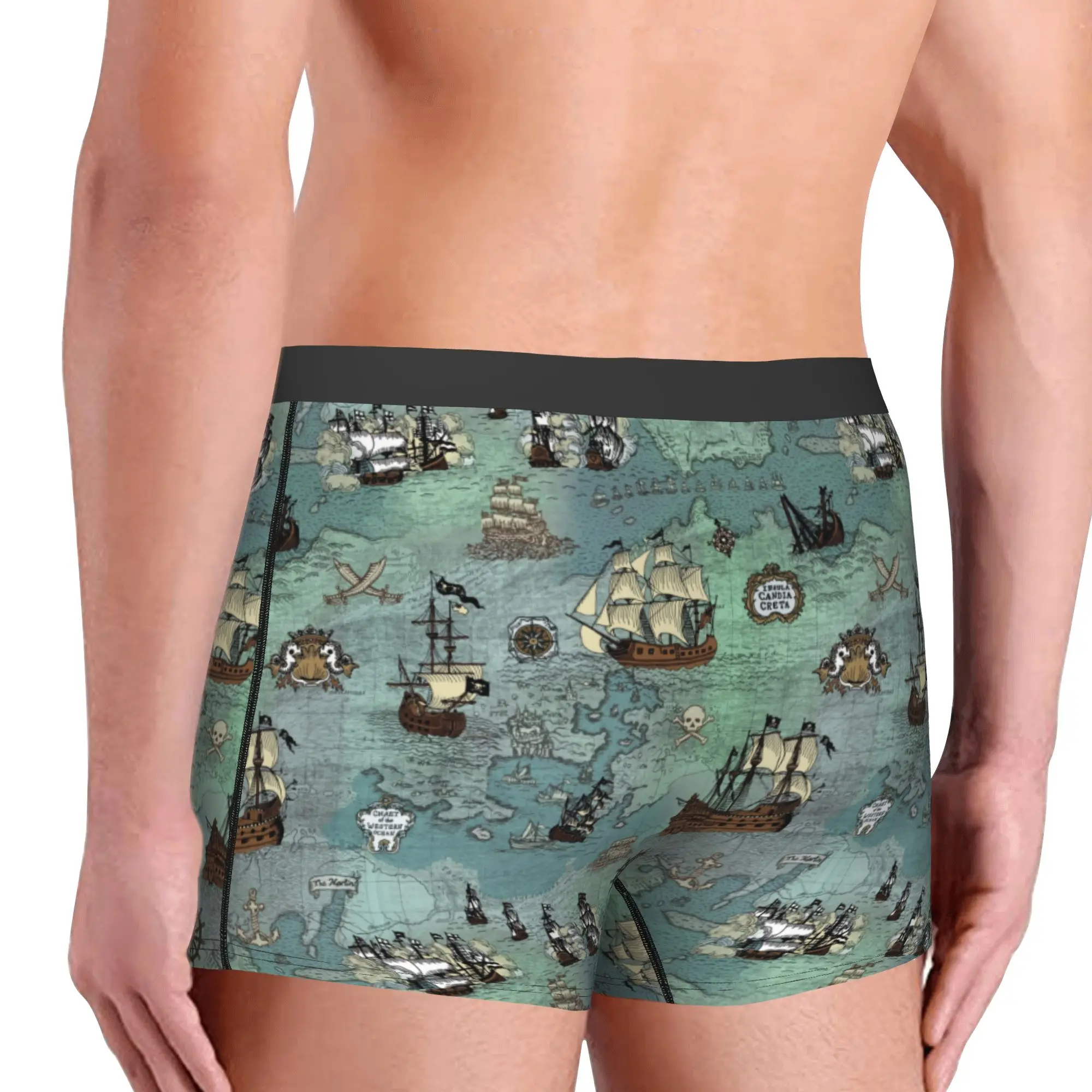 Pirate Map Nautical Sea Print Boxers Shorts Men Skull Sailor Briefs Underwear Funny Underpants
