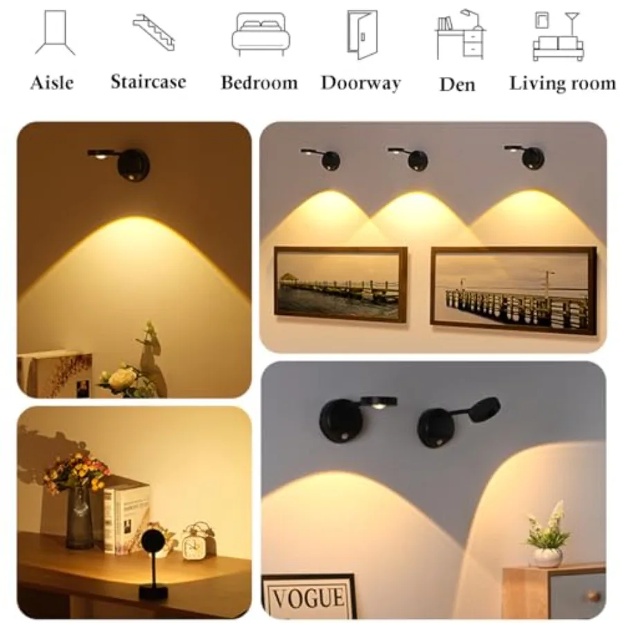 Wireless Picture Light Battery Operated 4 Pack 2200mAH Rechargeable Painting Light with Motion Sensor and Rotatable Tube Art Di