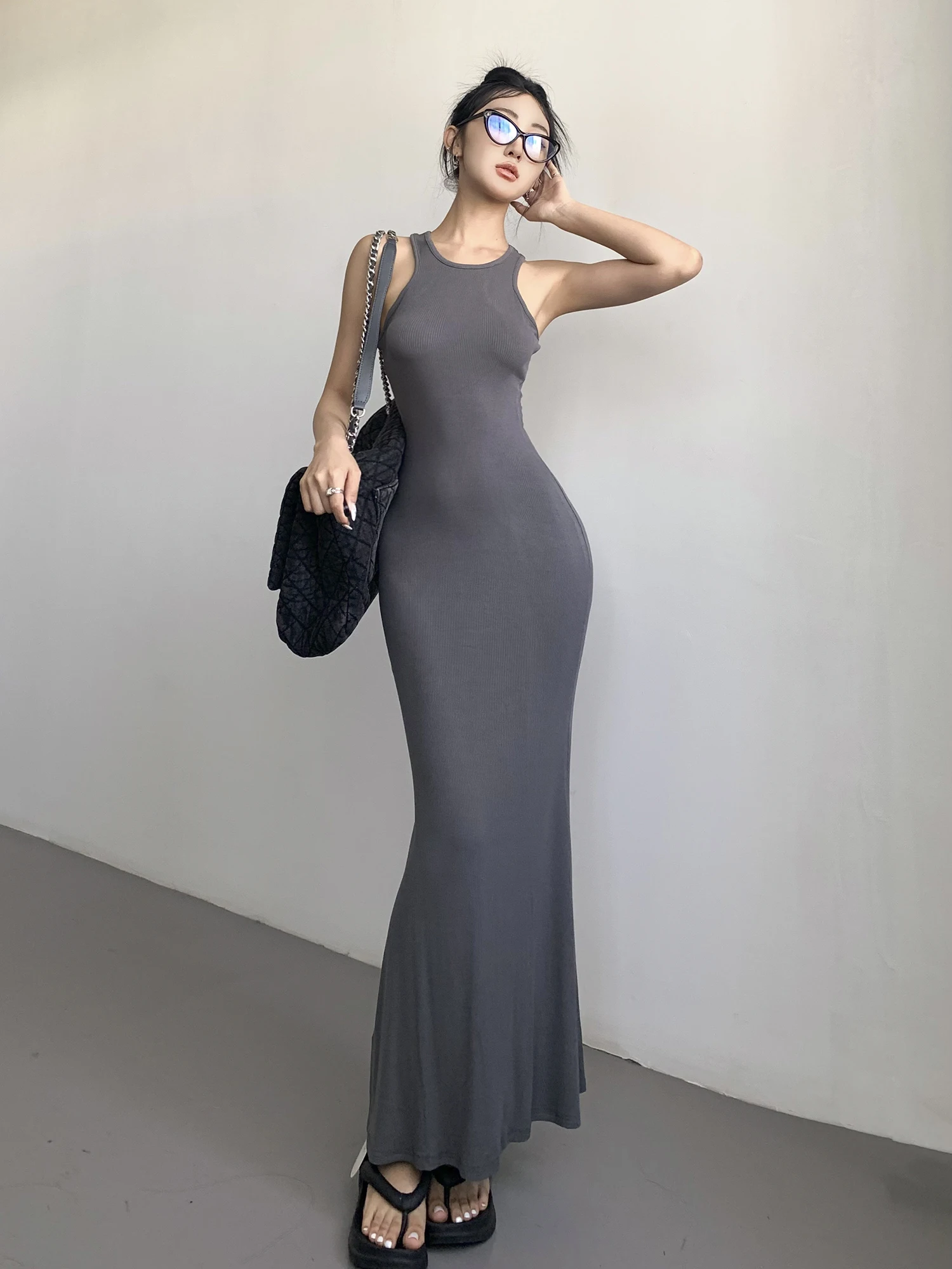 Ay colete dr feminino primavera outono camada base interna fi cauda saia apertada bodycon comprimento midi algodão svel dr