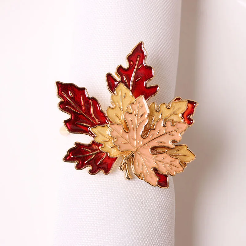 

4PC Autumn Maple Leaf Napkin Ring Thanksgiving Halloween Easter Restaurant Wedding Table Decoration Holiday Gift