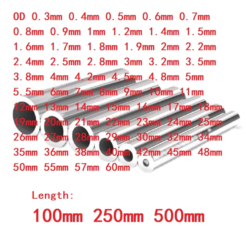 1PC 304 Stainless Steel Tube Pipe Metal Pipes OD 0.3-50 55 57 60mm Length 100mm 250mm 500mm
