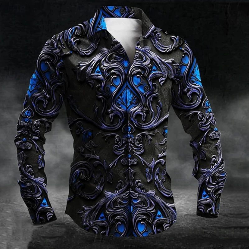 Men\'s Cardigan Shirt Solid Color 3D Printing Long Sleeve Shirt Lapel Single Breasted Comfortable Fabric Hawaiian Vacation Shirt