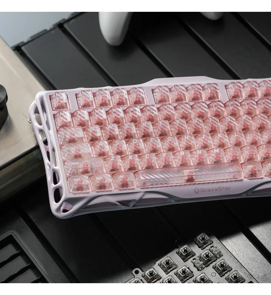 Braided carbon fiber keycap PC material Original light-transmitting 119-key pink Wooting and other mechanical keyboard