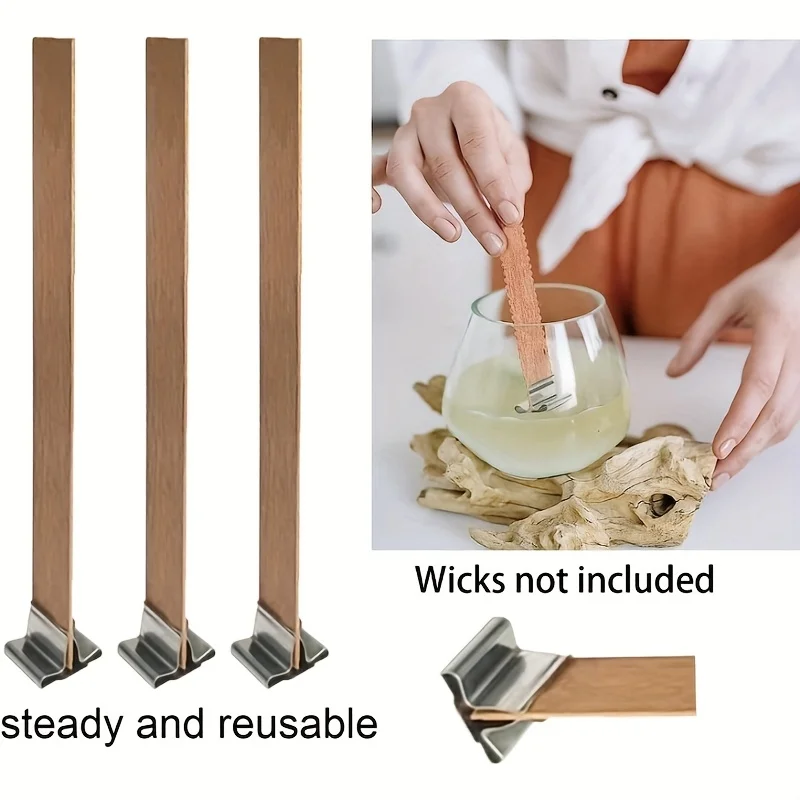 200pcs Wooden Candle Wick Bases Metal Wick Clips, Sturdy Candle Making Supplies for DIY Soy Wax, Halloween and Christmas Crafts