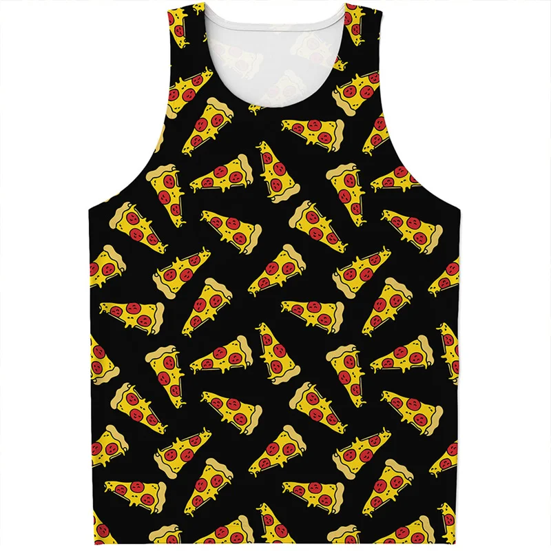 Cute Pepperoni Pizza Tank Top For Men Summer 3D Printed Food Oversized Vest Women Street Quick Dry Sleeveless T-Shirt Tops