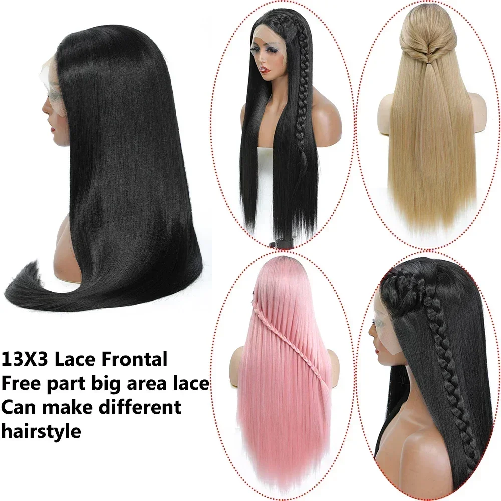 X-TRESS 13X6 Lace Front Synthetic Wigs For Women Black Colored Free Part Long Straight Soft Natural Daily Hair Wig 130% Density