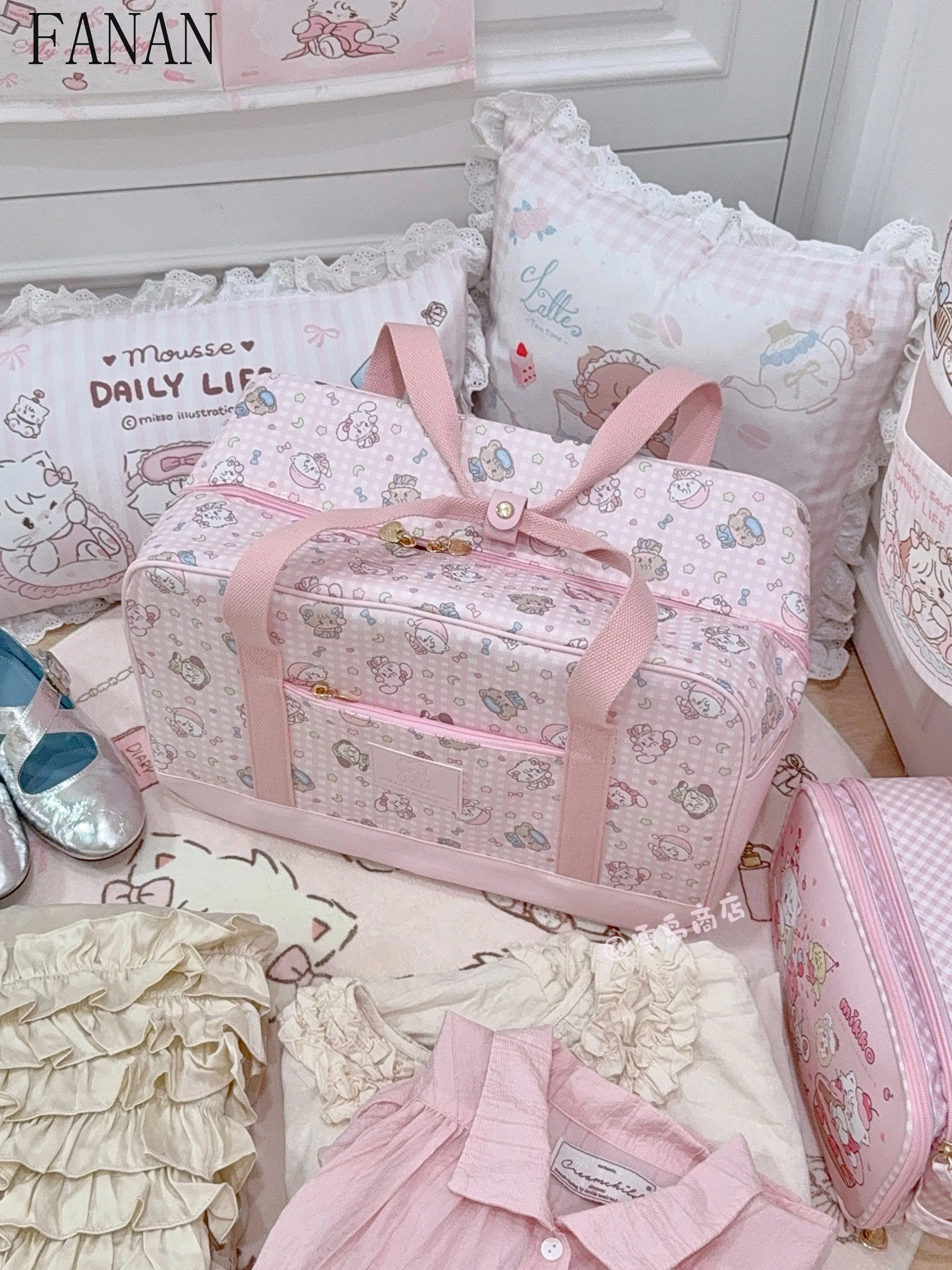 

Large Capacity Travel Bags Japanese Style Sweet Cute Women's Casual Handbags for Lady Storage Luggage Tote Bags Femme