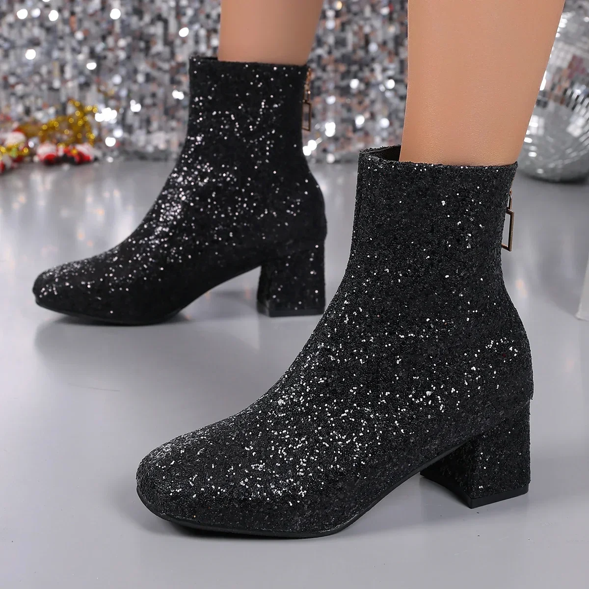 2024 New Fashion Winter Ankle Boots Women Shiny Booties Trend Casual High Heels Boots Luxury Fashion Designer Shoes for Women