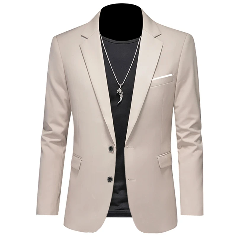 2023 Fashion New Men\'s Casual Boutique Woolen Pure Color Business Slim Fit Suit Blazers Jacket Dress Coat