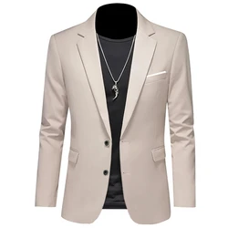 2023 Fashion New Men's Casual Boutique Woolen Pure Color Business Slim Fit Suit Blazers Jacket Dress Coat