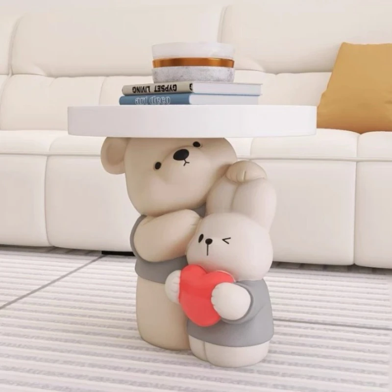 

Креативный журнальный столик в кремовом стиле с фигуркой медведя (родитель-ребенок) для гостиной, прикроватный столик для спальни, мебель для дома