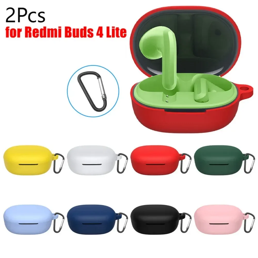 

2pcs Portable Soft Earphone Case Anti-drop with Hook Protector Cover Silicone Shockproof Protective Sleeve for Redmi Buds 4 Lite