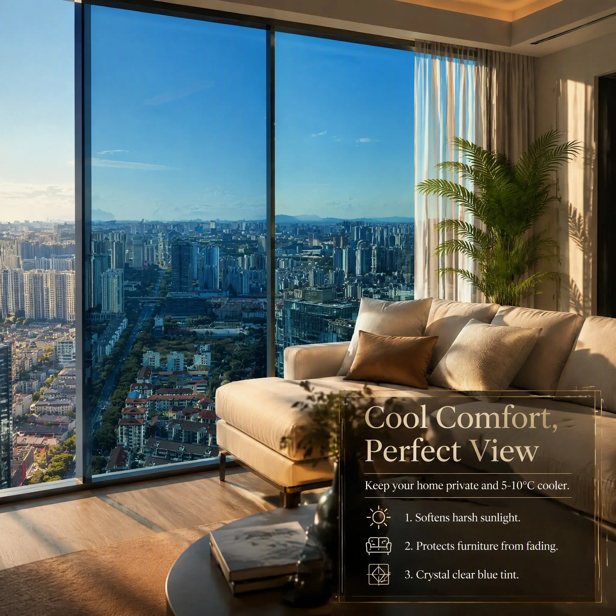 Crystal Blue static cling One Way Mirror Window Film 99% UV Protection Heat Insulation Silver Back Privacy Glass Sticker