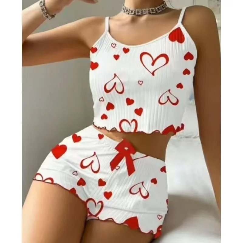 

Новая домашняя одежда, жилет с ремешком в виде сердца, женская одежда для сна, комплект из двух предметов, можно носить на улице, комплект с шортами, летний сезон