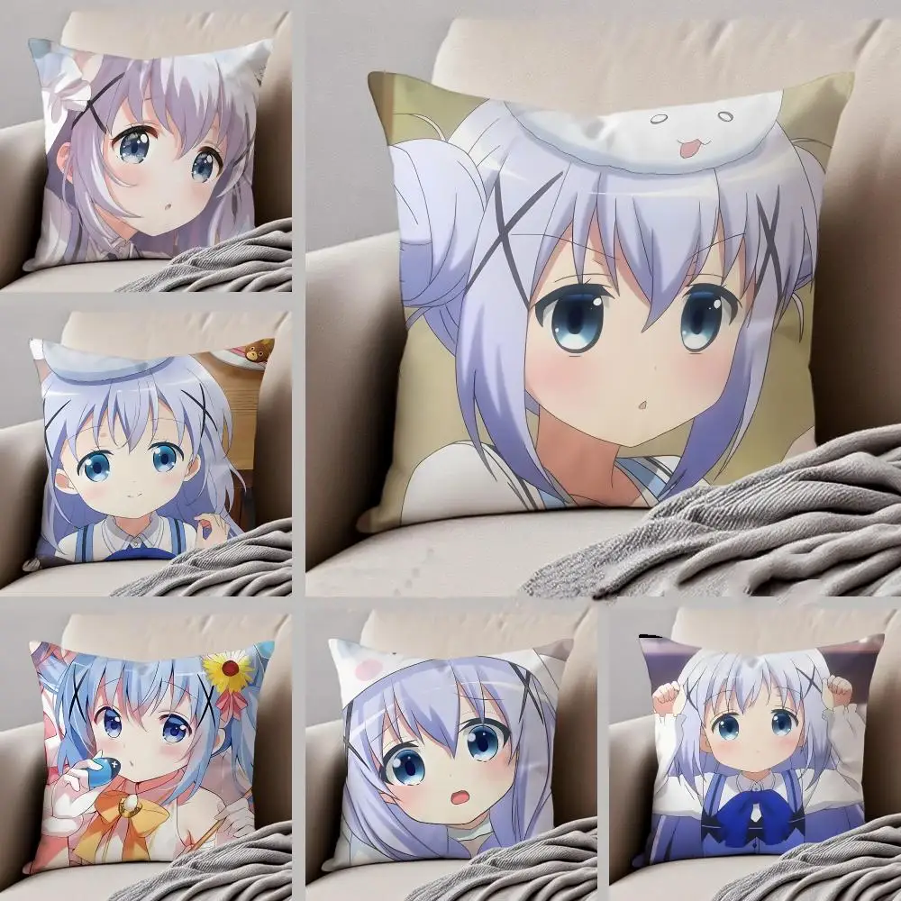 Cozy anime Is the Order a Rabbit Cushion Cover Throw Pillow Cover Hidden Button Durable Polyester Chair Cushion